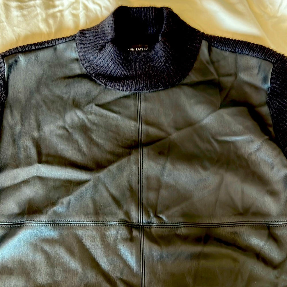 Black sweater with front black synthetic black leather beautiful sweater